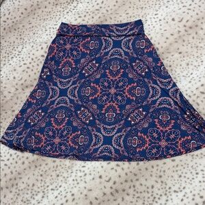 LuLaRoe A-Line Skirt with Navy and Coral Patterns